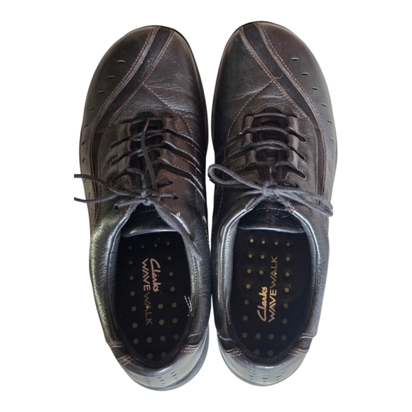 Clarks WaveWalk Black Leather Comfort Walking Shoes 9.5M w/ Box - Picture 4 of 11